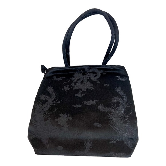 Vintage Silk Hand Bag, Shanghai Trio, Black & Gold Brocade - Pristine - Picture 2 of 7